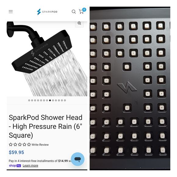SPARKPOD Rainfall Shower Head OPEN BOX Unused Black Matte 6" x 6" $59.95 Retail - Picture 1 of 8